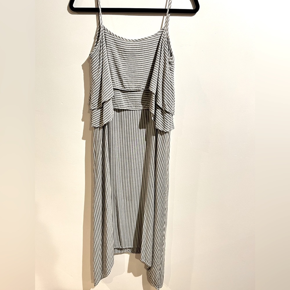 LACAUSA Midi Slip Dress. Size XS Gray and White Stripes